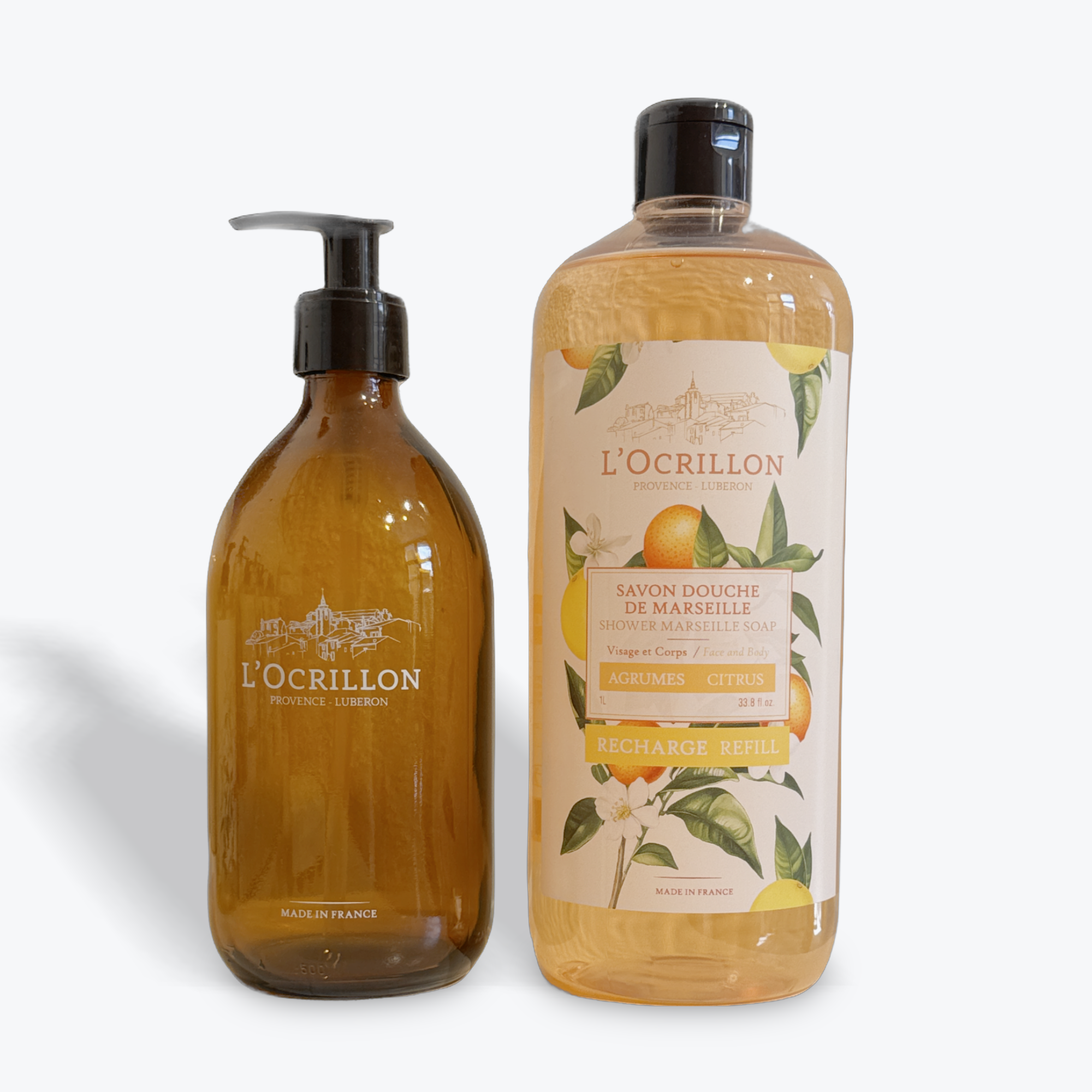 Flacon verre siglé L'Ocrillon doré 500ml