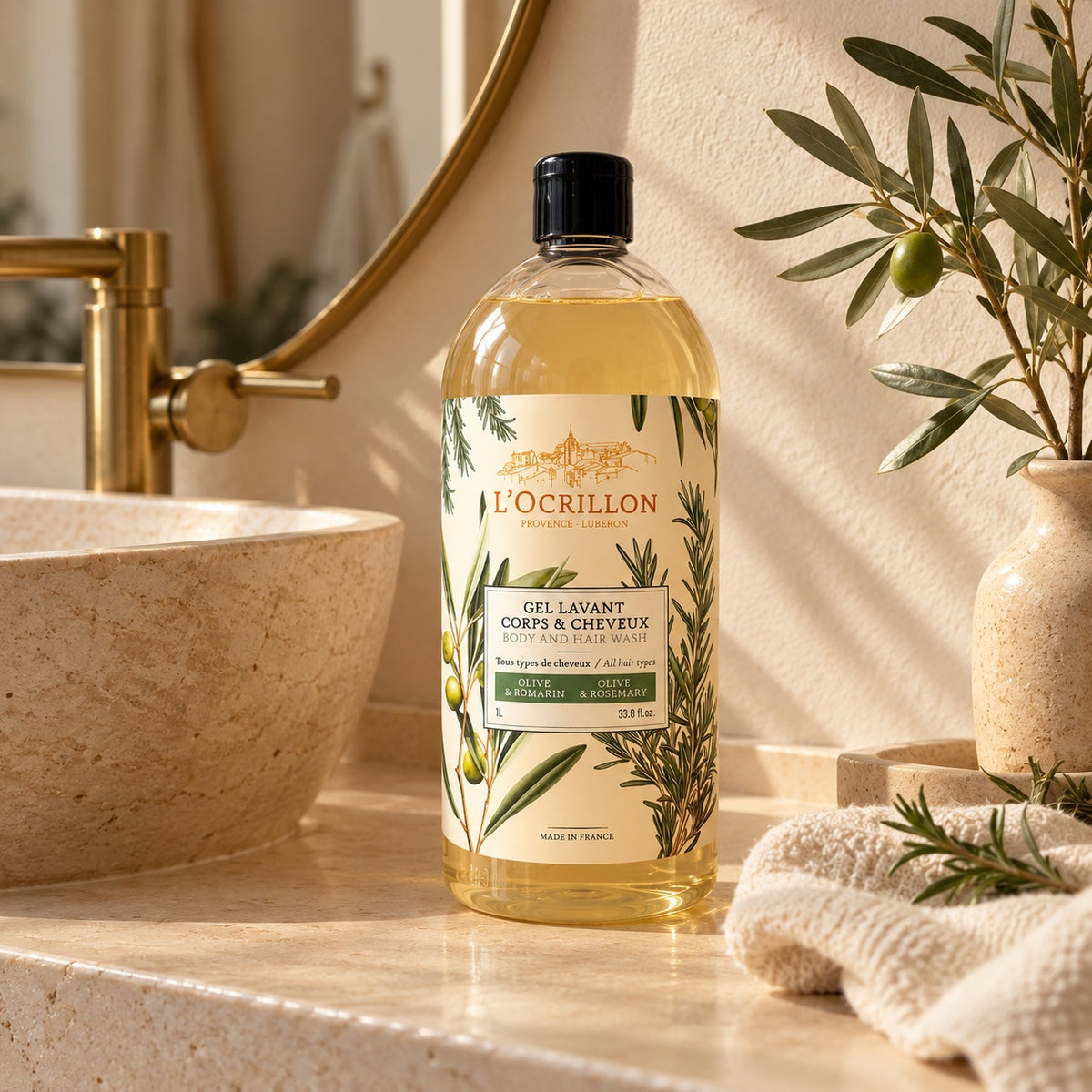 Gel lavant Corps & Cheveux Olive-Romarin 1 Litre