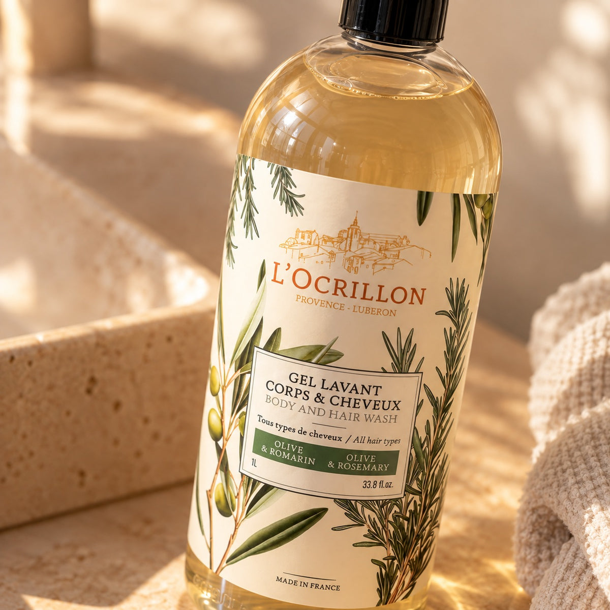 Gel lavant Corps & Cheveux Olive-Romarin 1 Litre