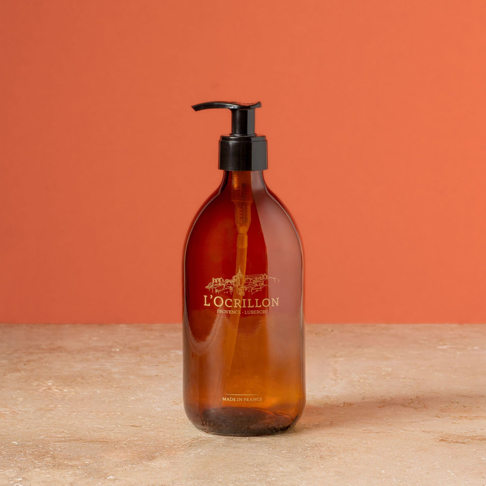 Flacon verre siglé L'Ocrillon doré 500ml
