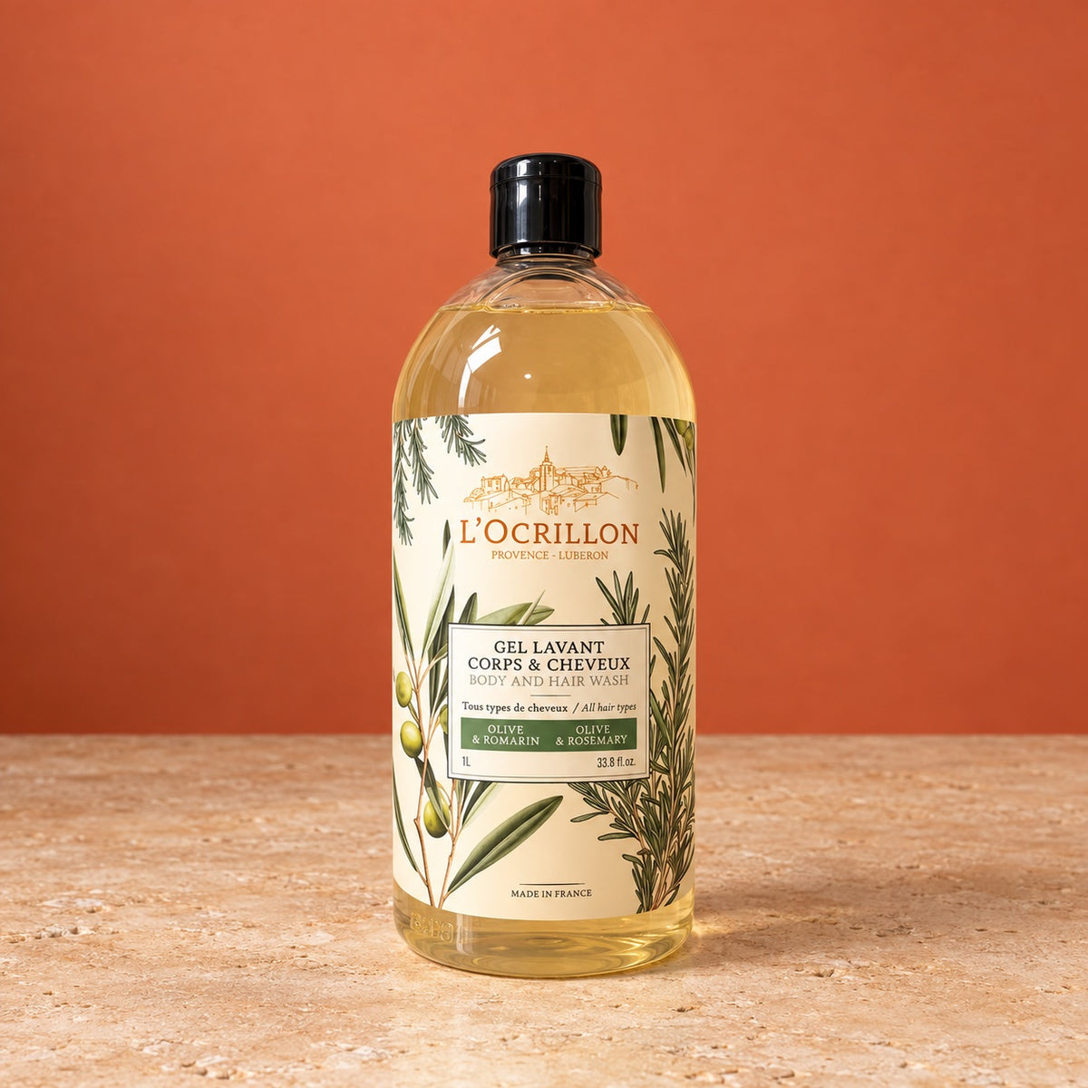 Gel lavant Corps & Cheveux Olive-Romarin 1 Litre